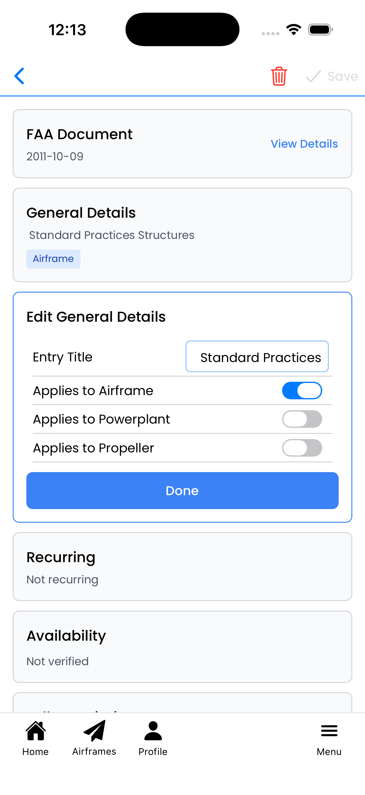 Edit General Details panel