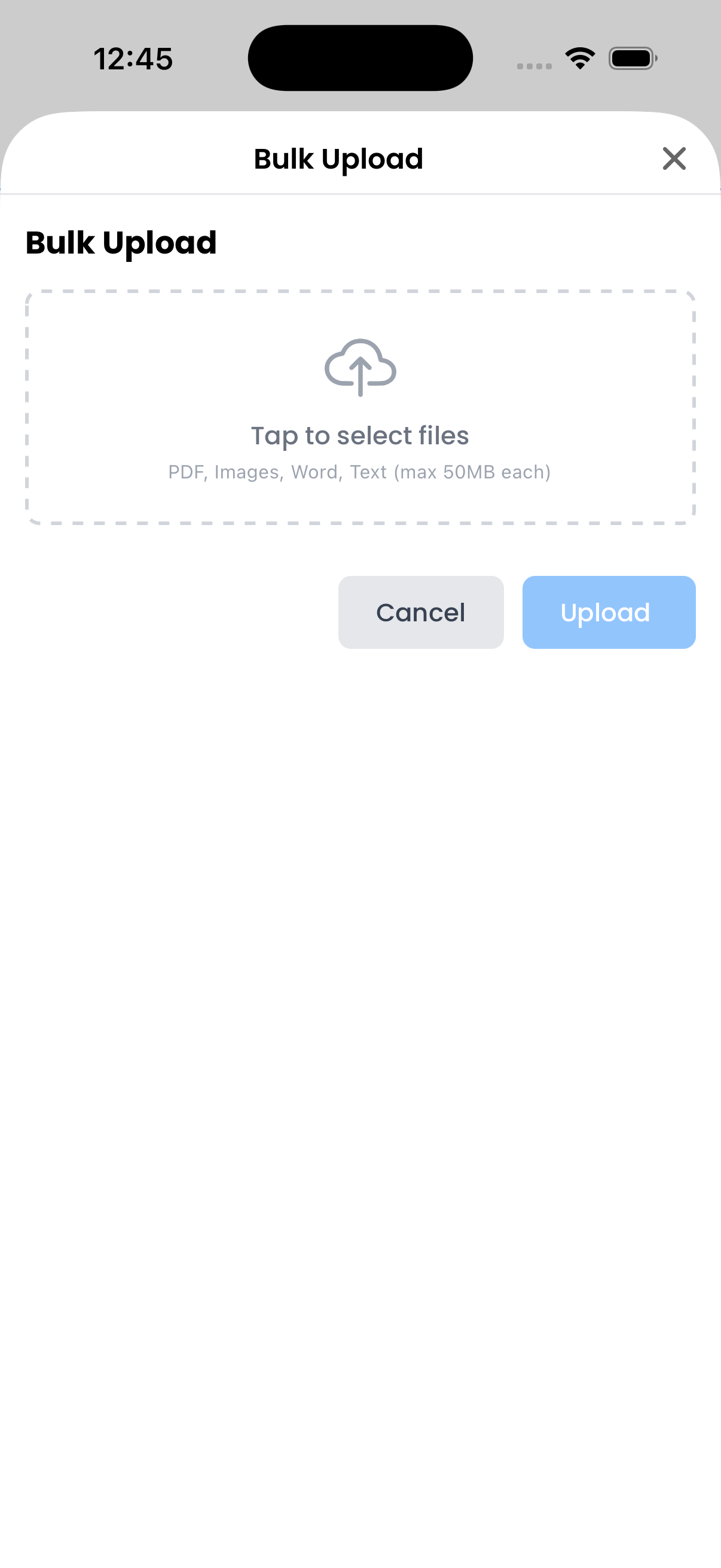 Bulk Upload interface