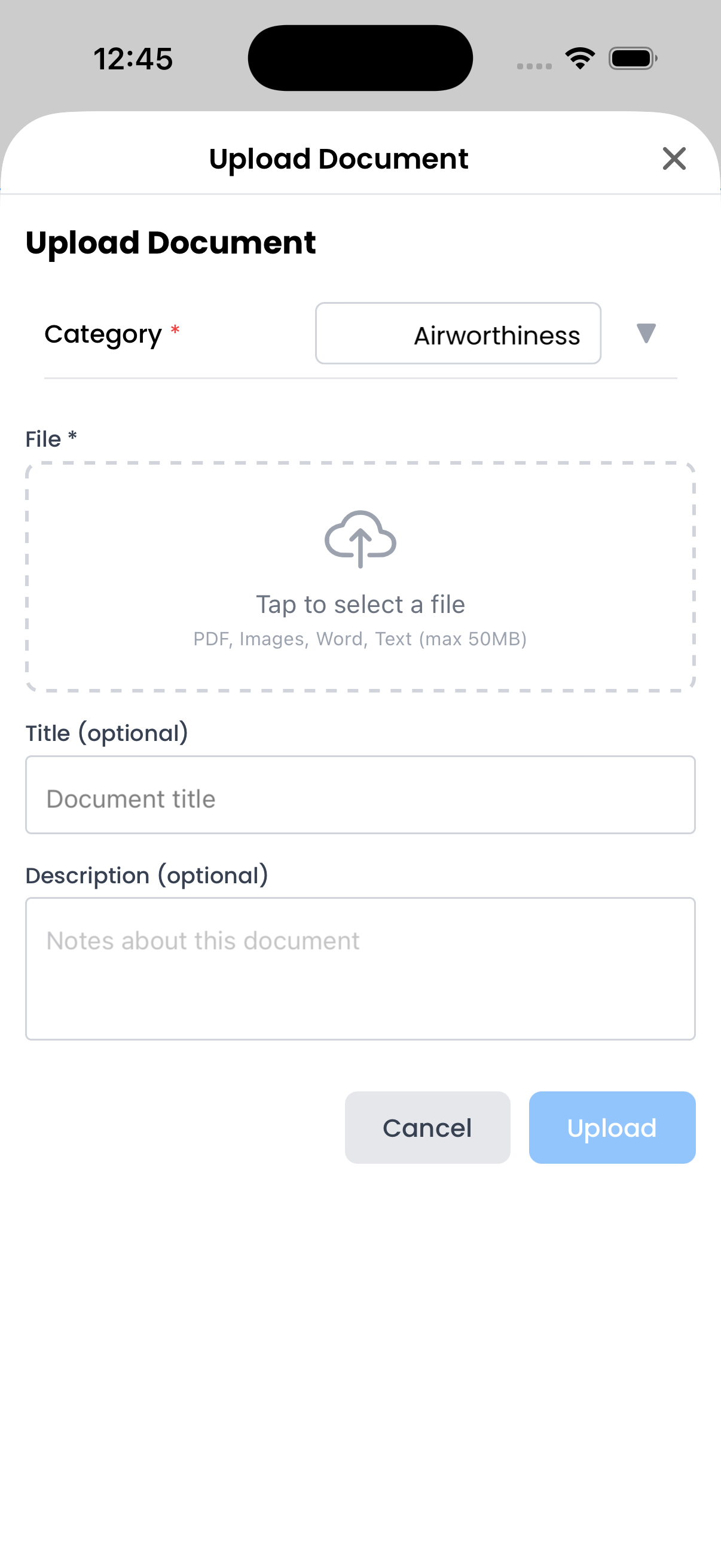 Upload Document form