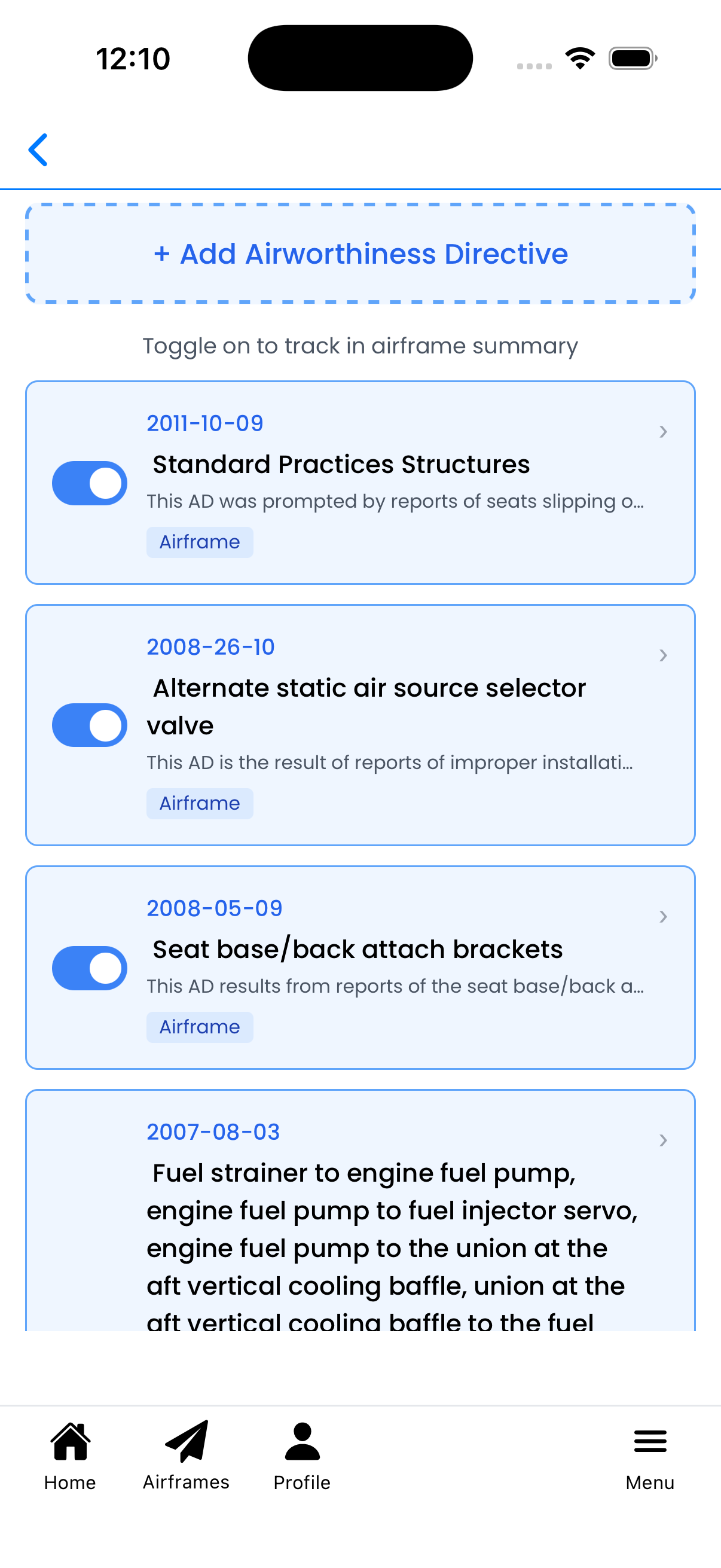 Toggle switches for AD tracking