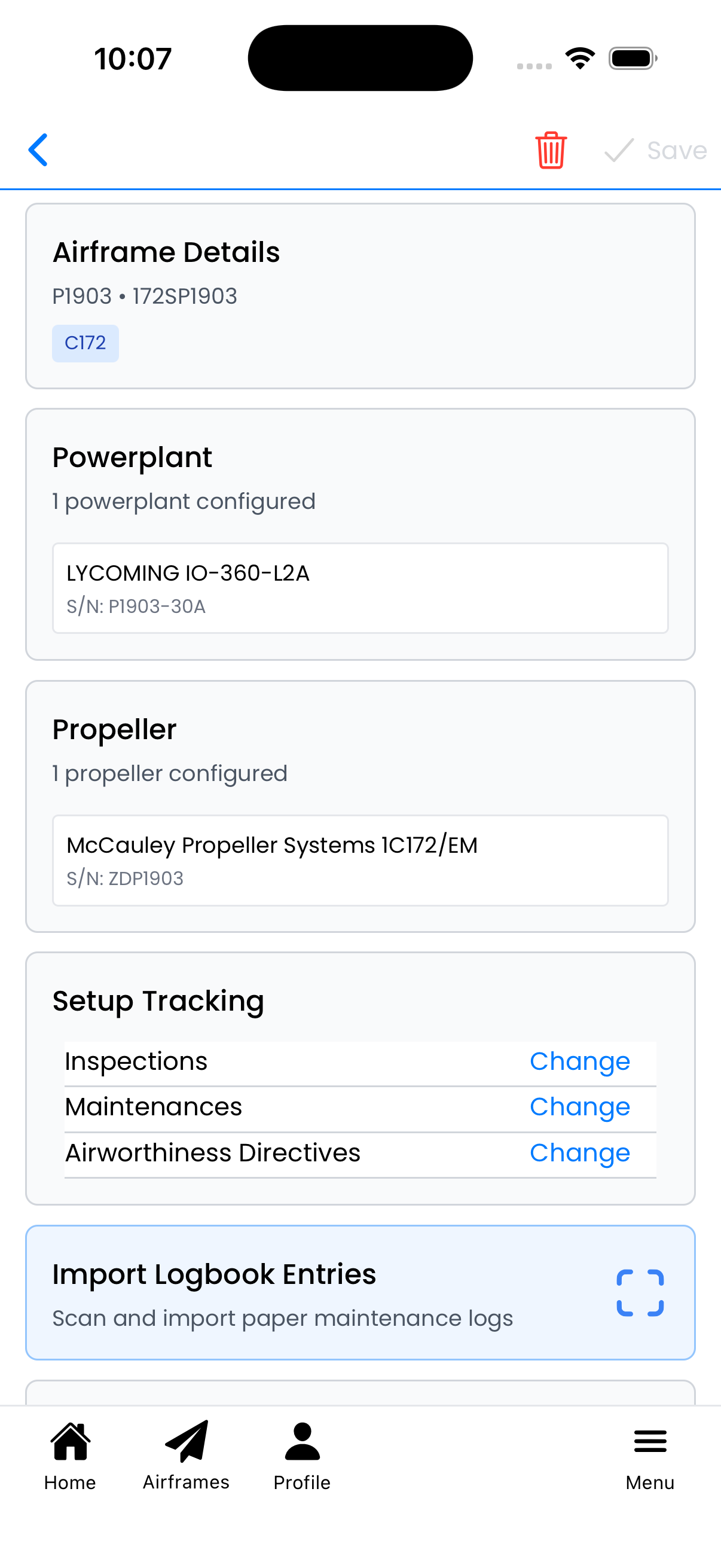 Aircraft Setup screenshot