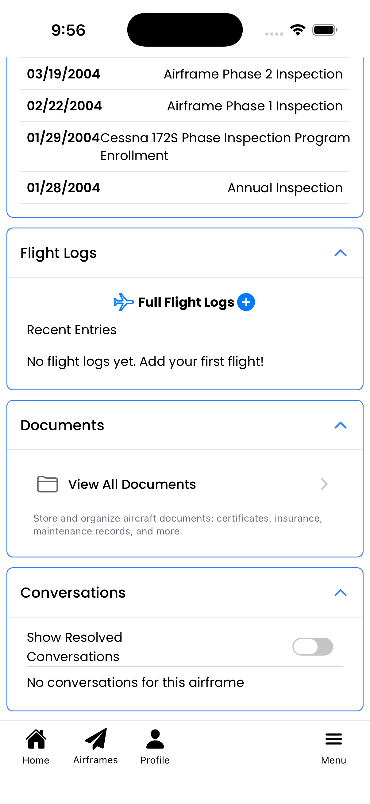 Documents and Conversations sections