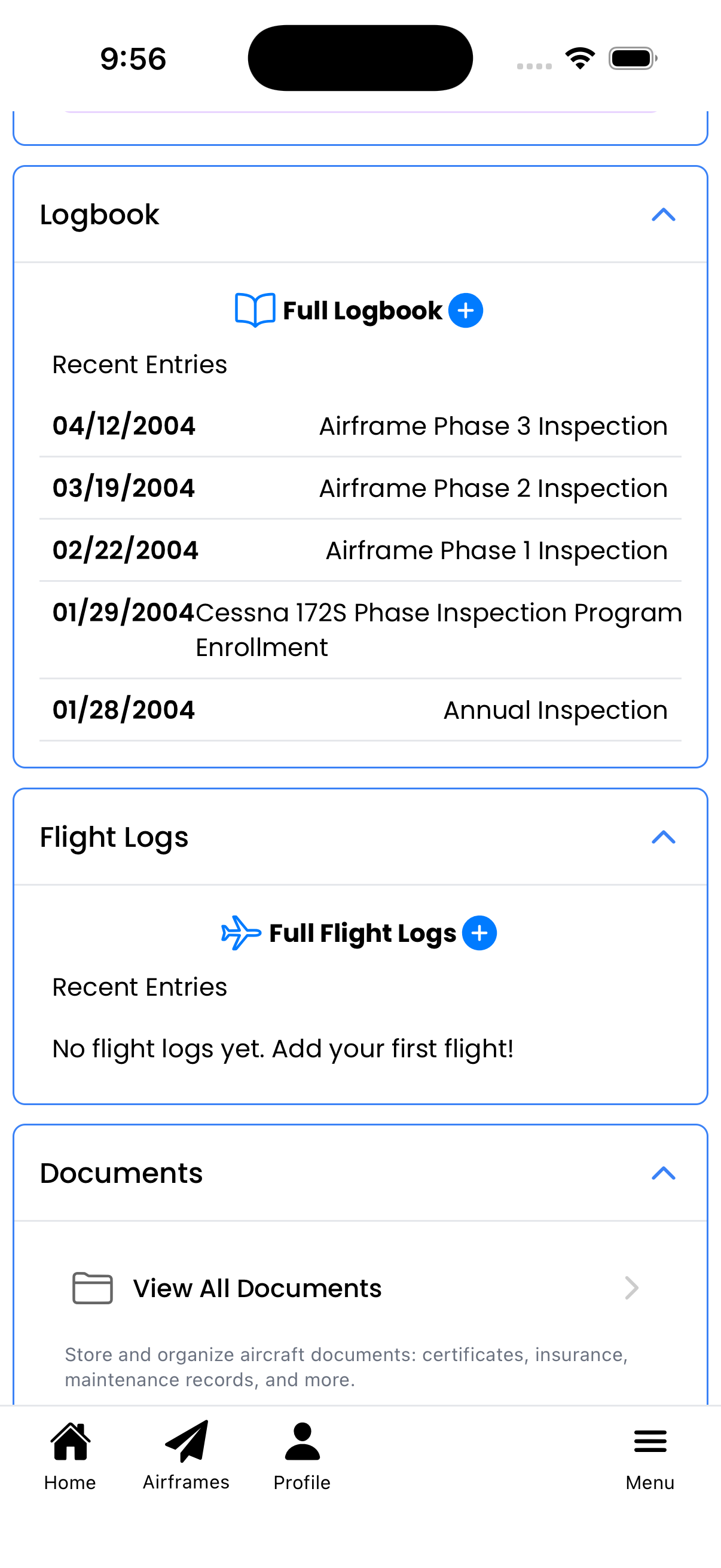 Logbook and Flight Logs sections