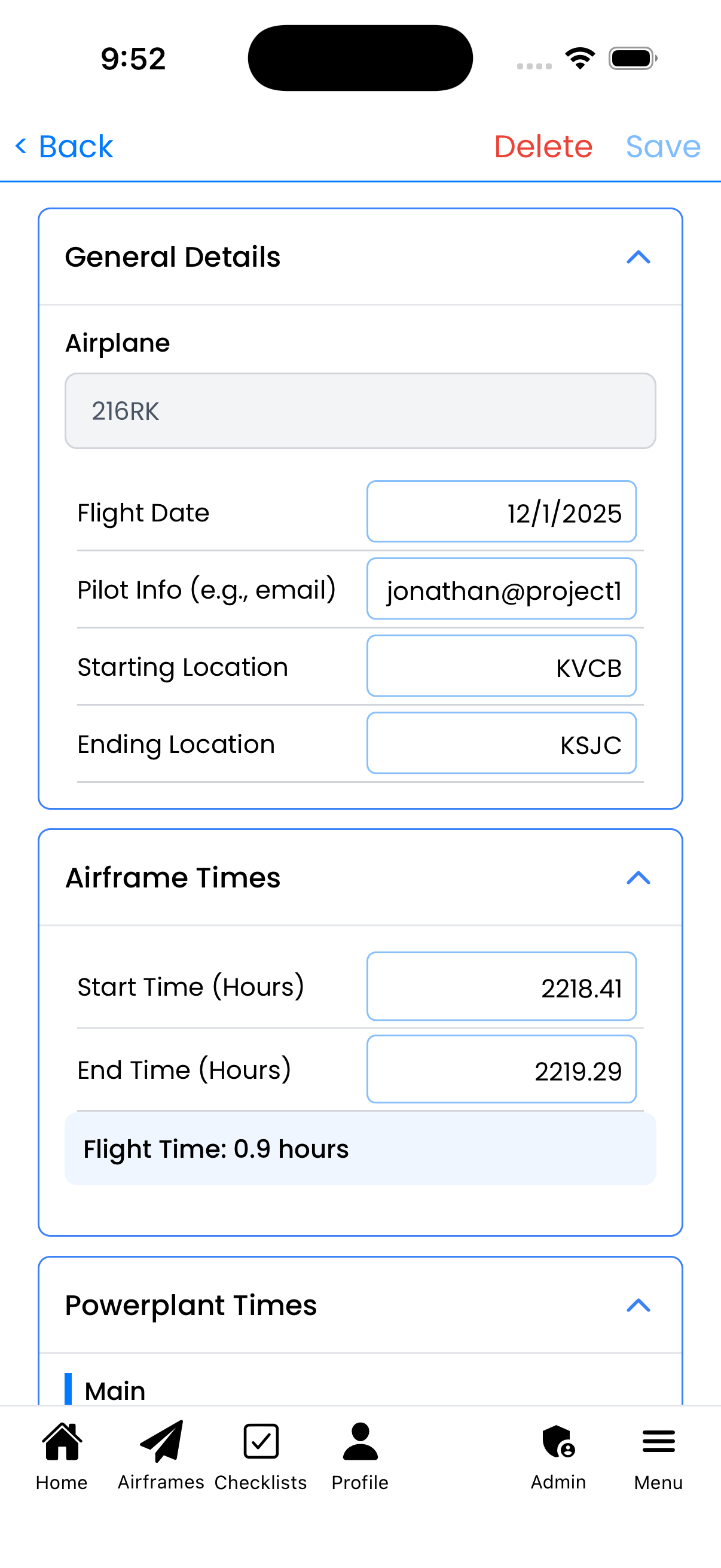 General Details form