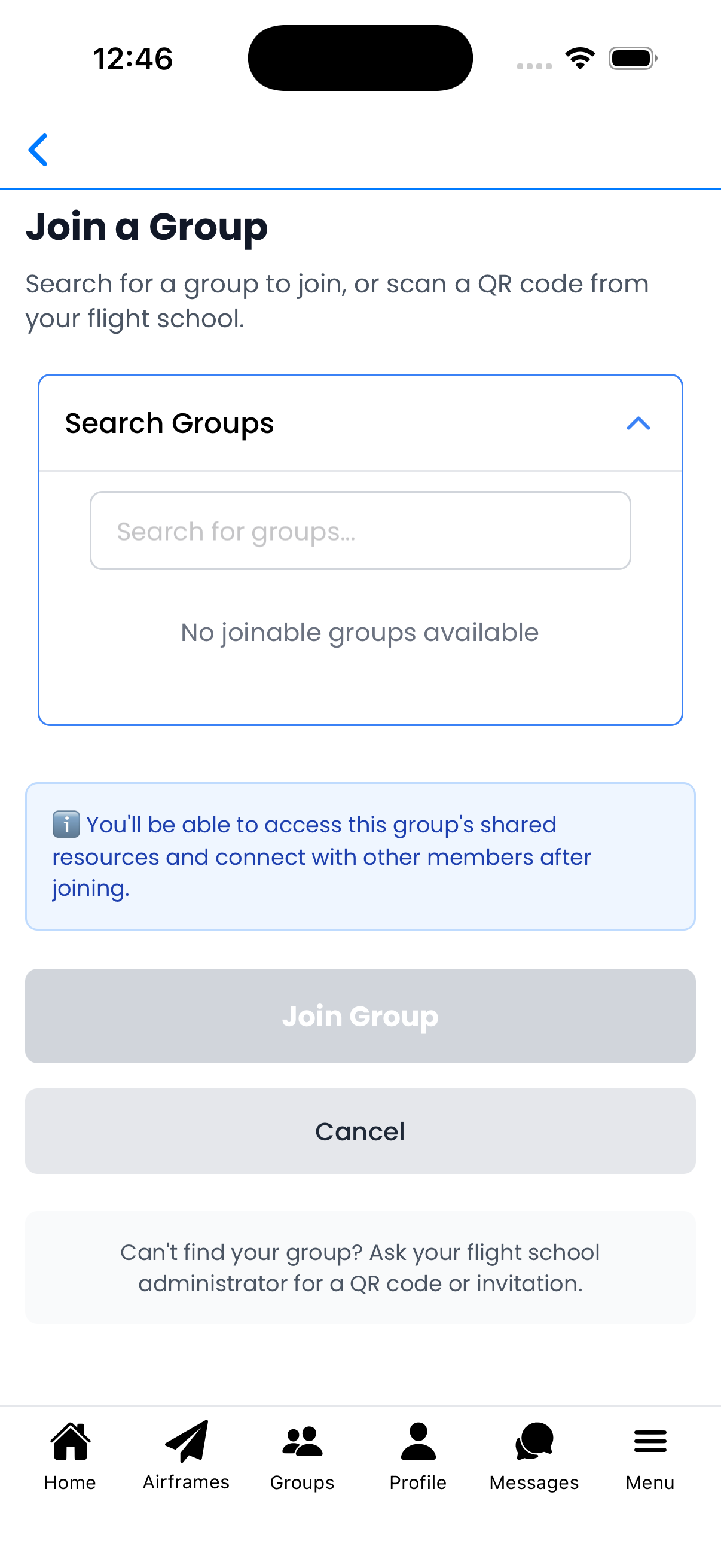 No joinable groups