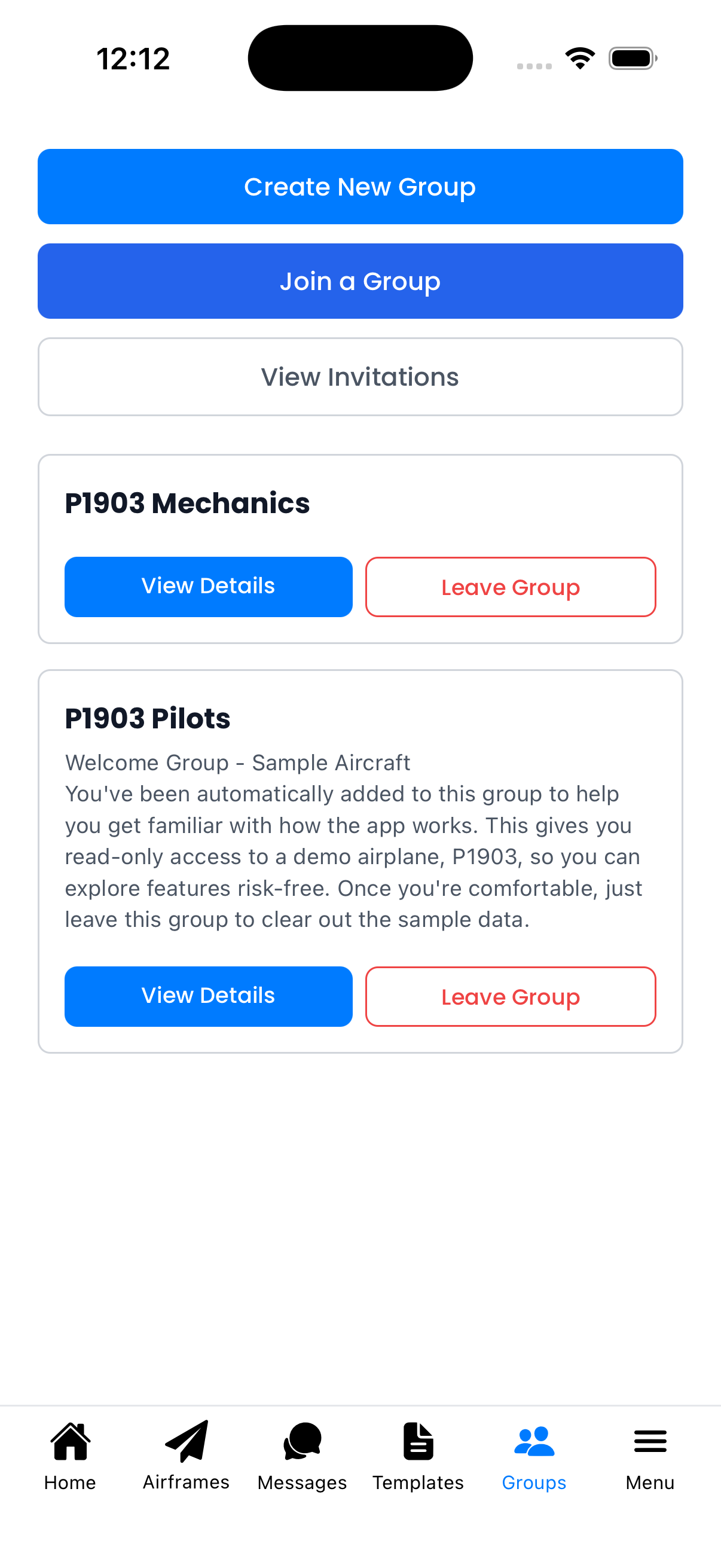 Groups screenshot