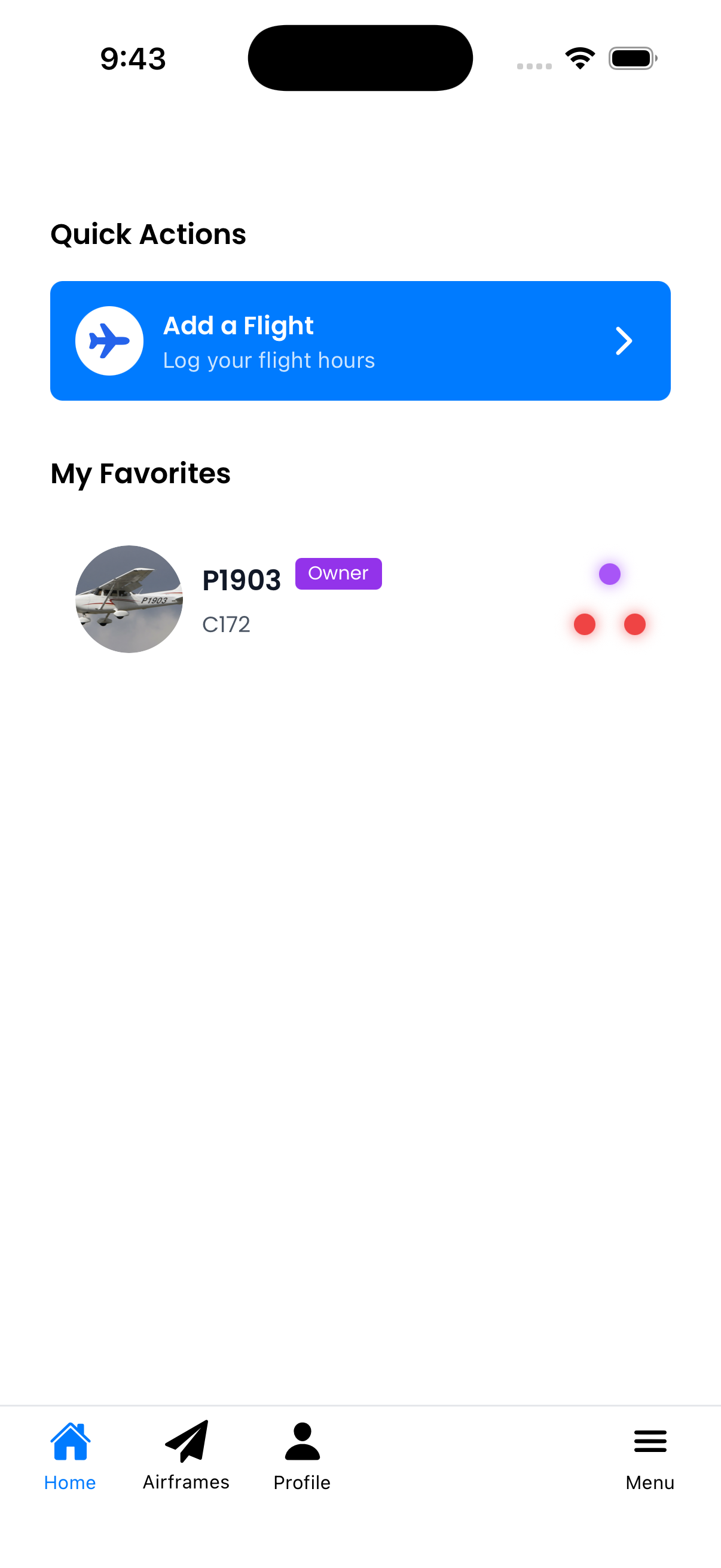 Home screen showing favorites