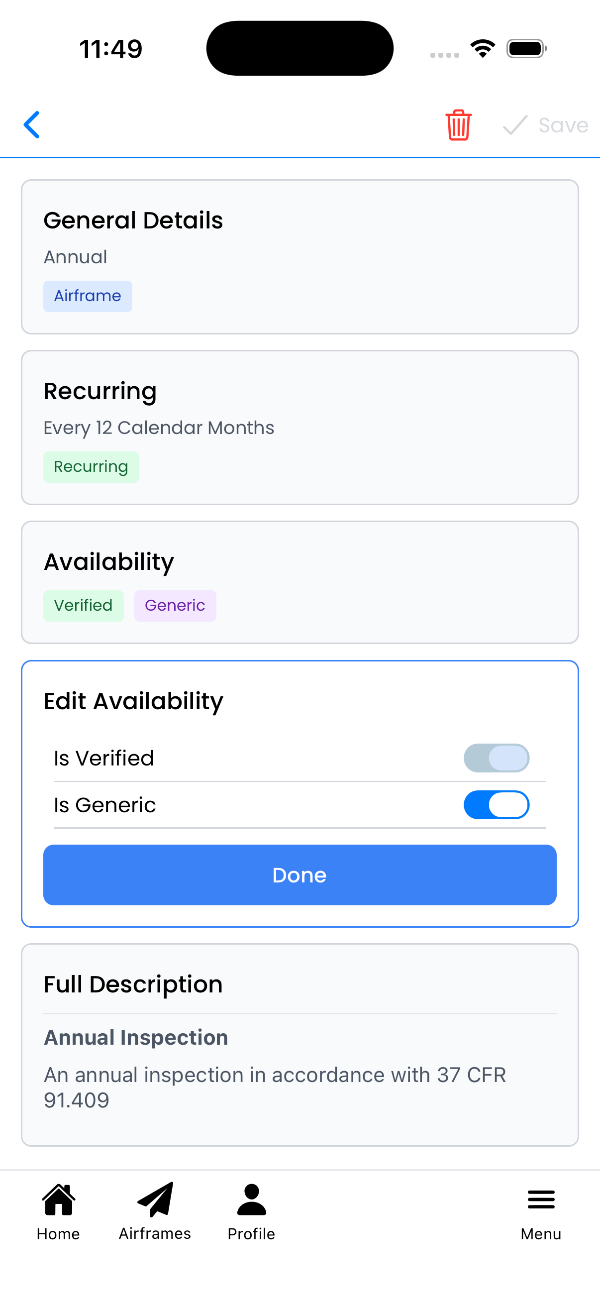 Edit Availability panel