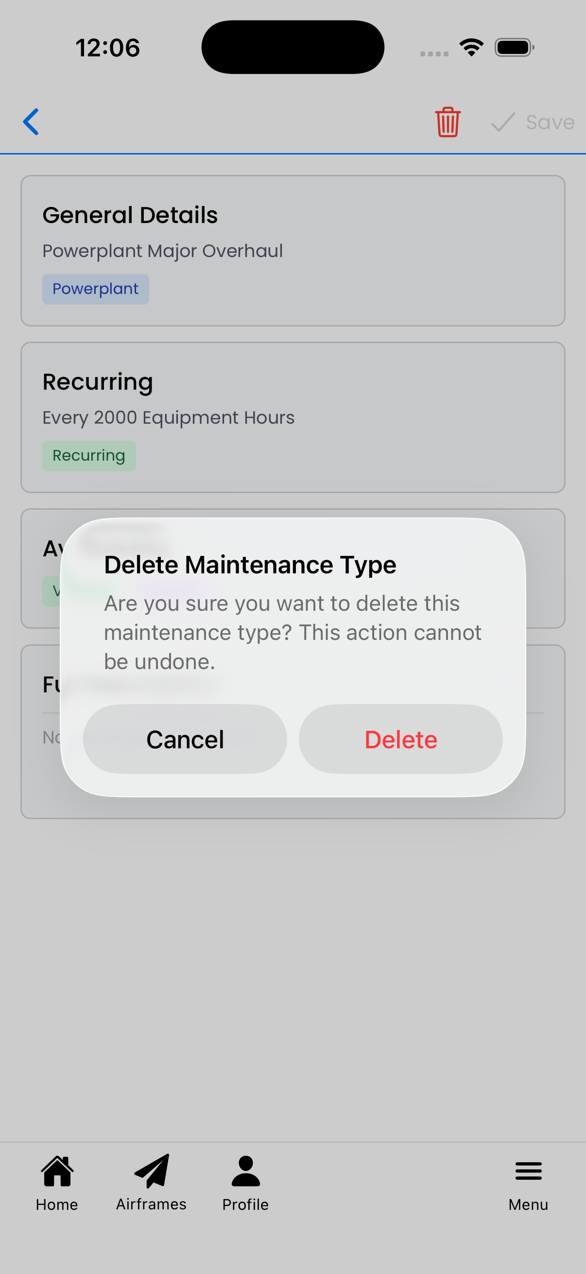 Delete confirmation dialog