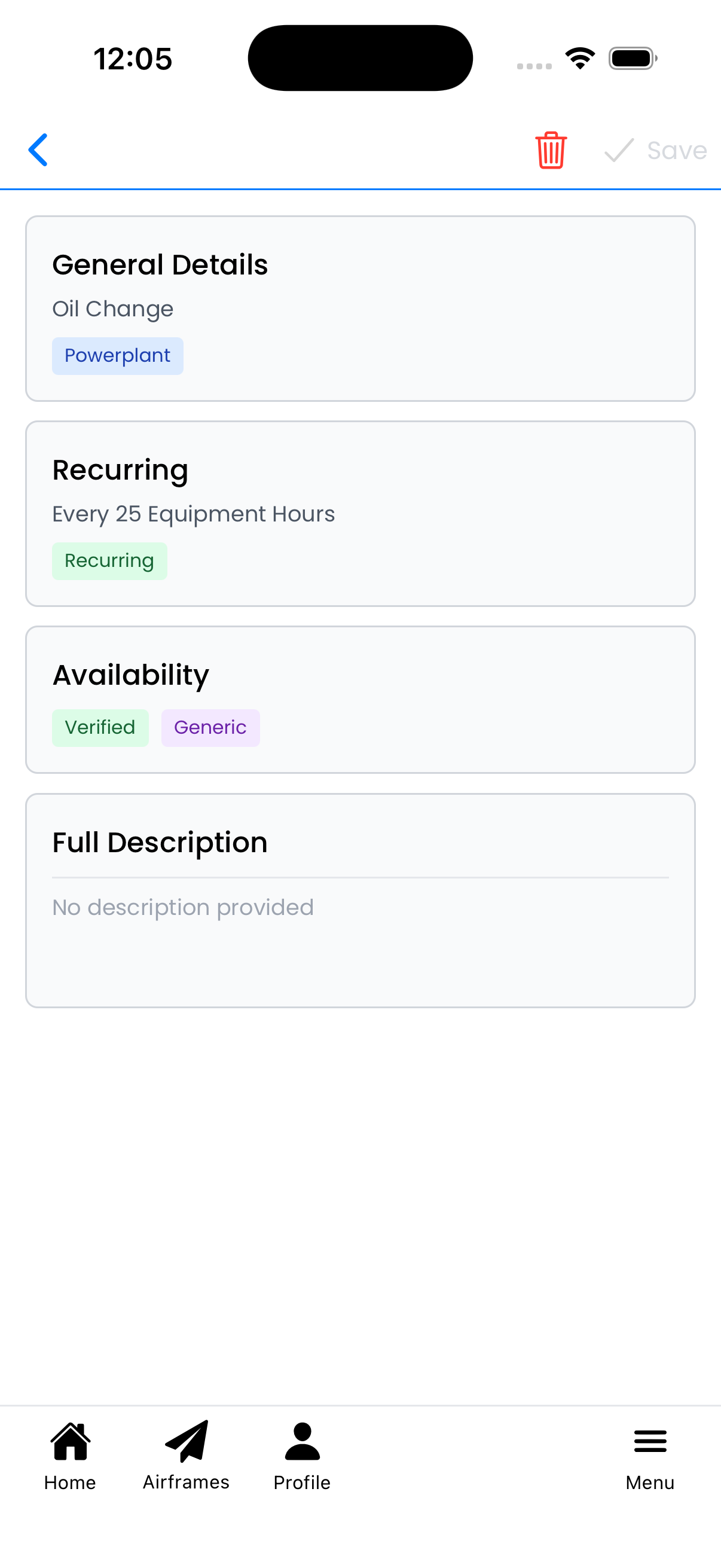 Maintenance Type Editor screenshot