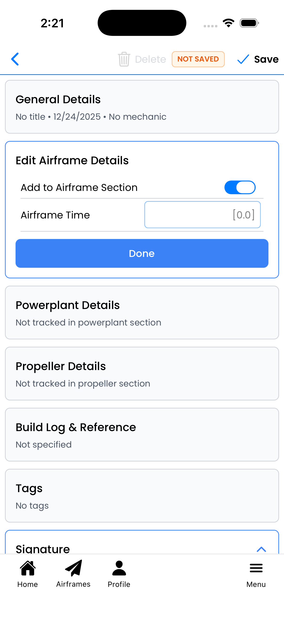 Time tracking section