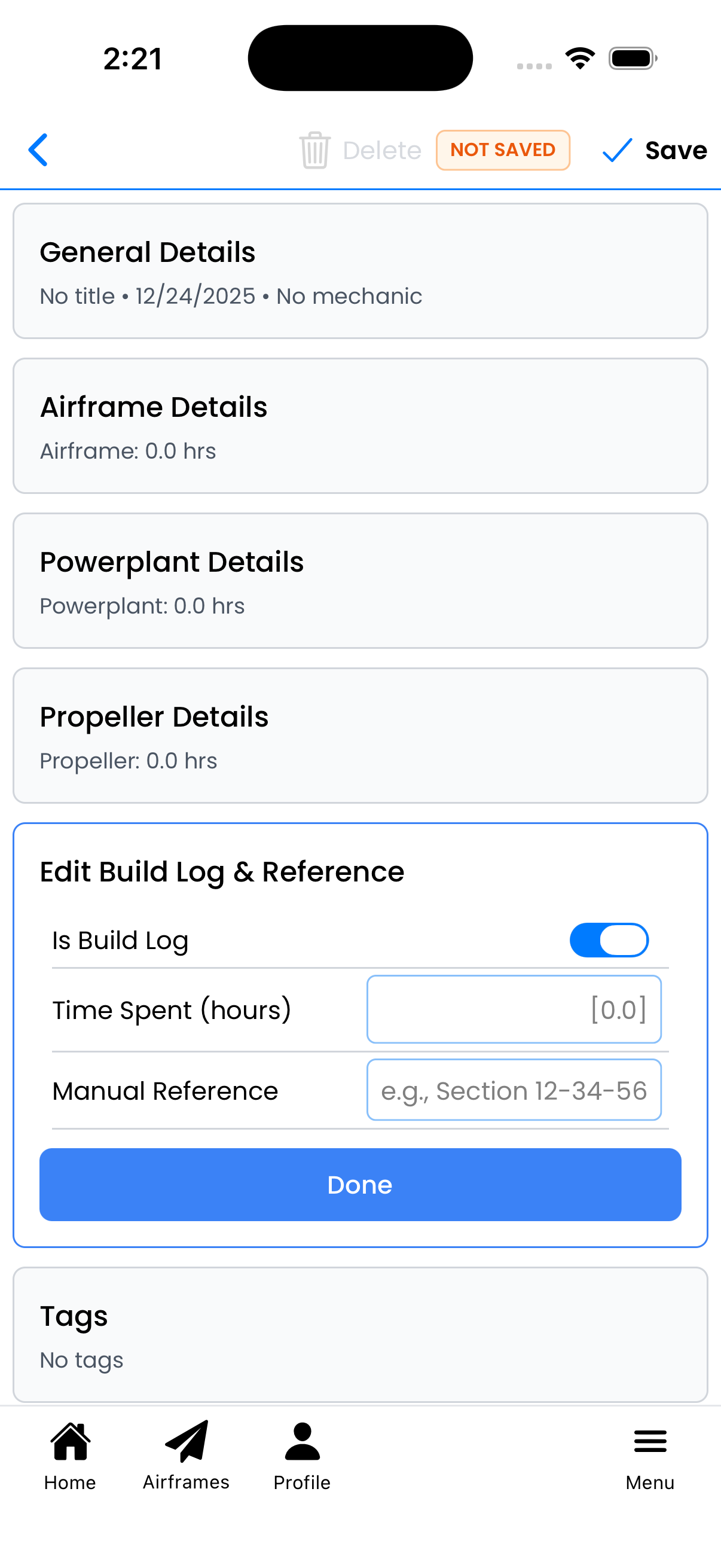 Build Log & Reference section
