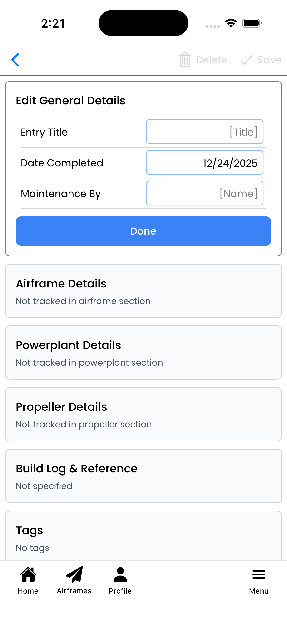 General information section