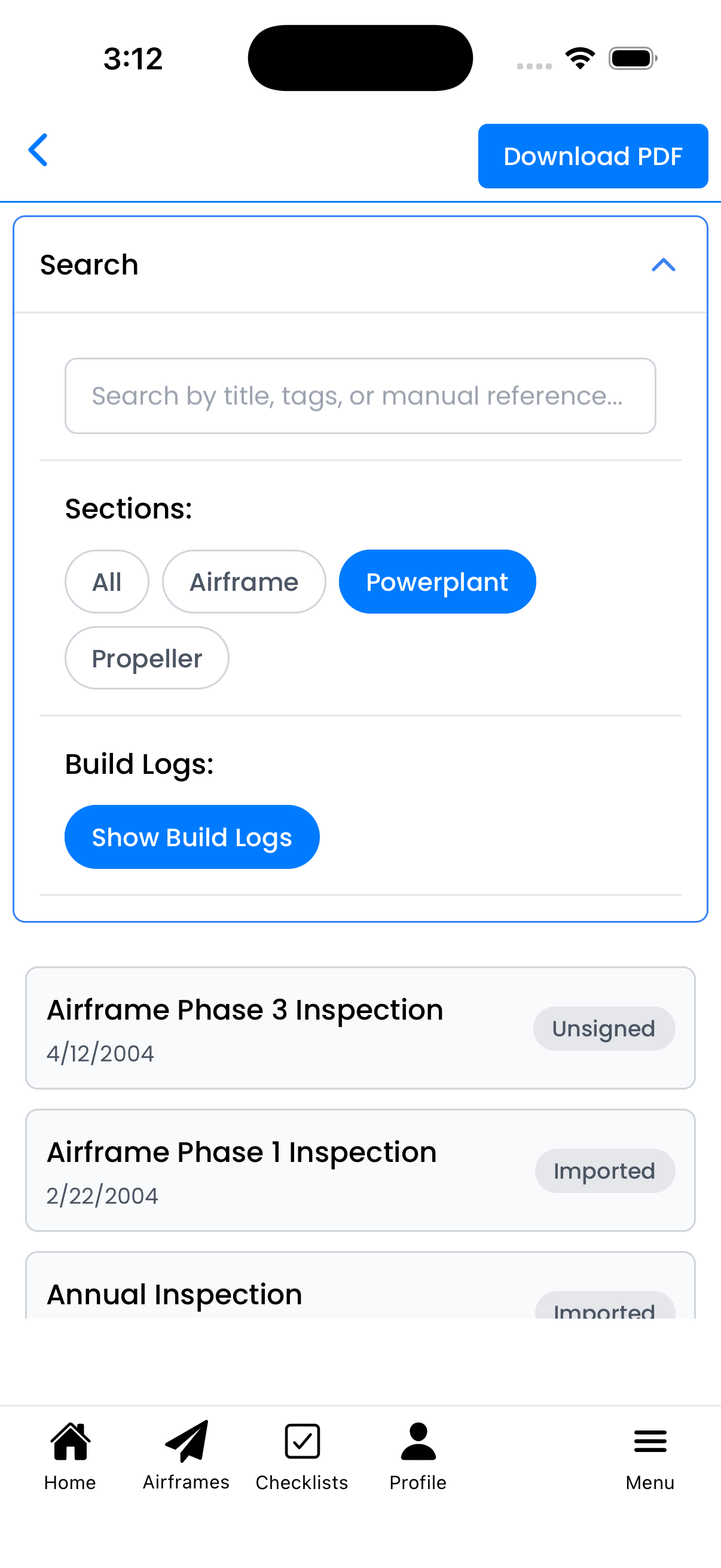 Powerplant filter selected