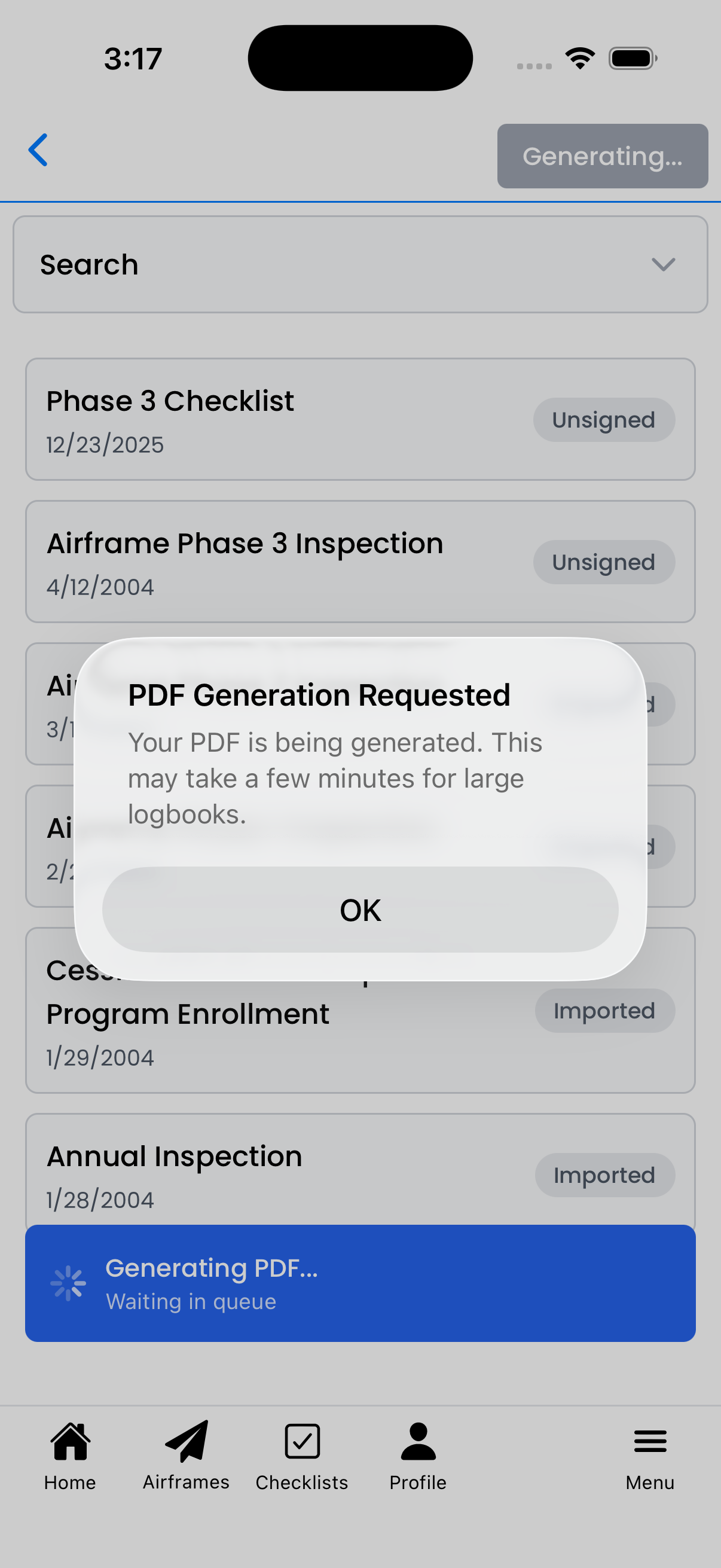 PDF generation in progress