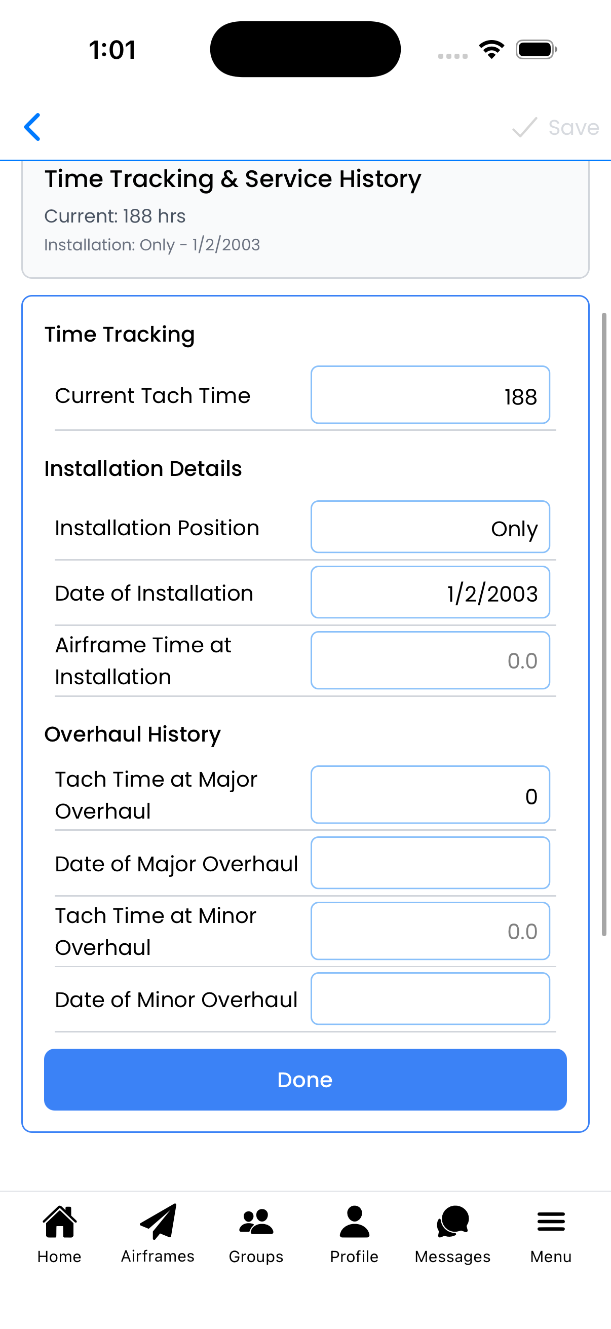Time tracking and service history